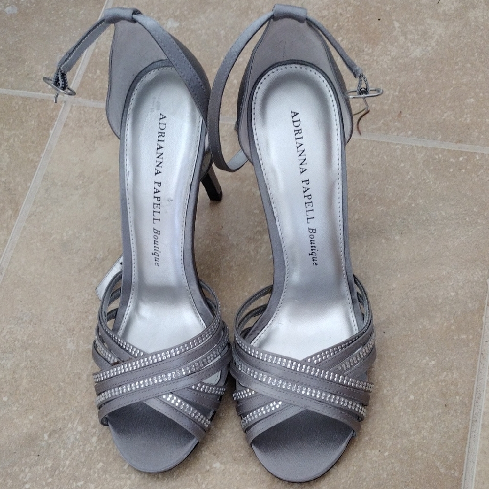 Silver Satin Strappy Heels